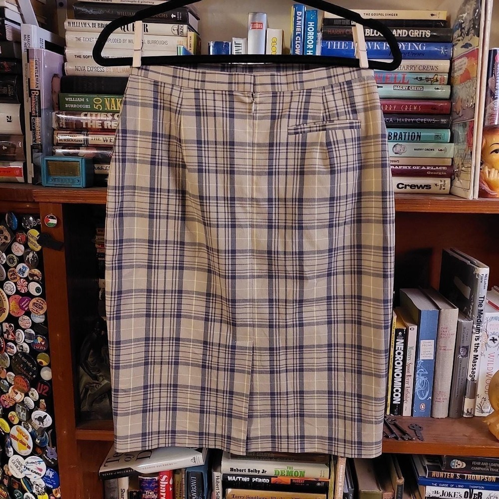 Vintage The Limited Plaid Pencil Skirt‎ 90s Y2K Blue Tan Made in Italy Size 4 - Picture 2 of 5